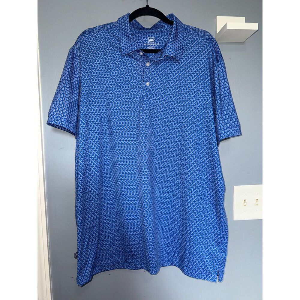 Mizzen + Main Blue Diamond Print Halyard Performance Polo | Size XL Trim | Golf